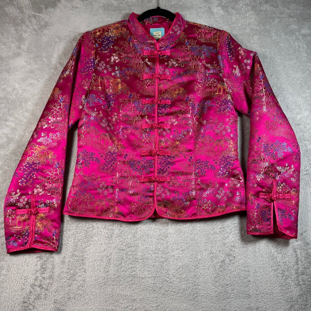 Vintage Old Navy Jacket Women Large Pink Satin Asian Closure Chinoiserie Y2K